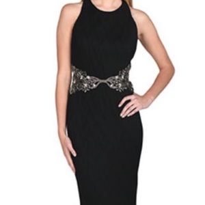 NWT Beaded Crepe Badgley Mischka  12 Black Formal Gown Intricate Beading